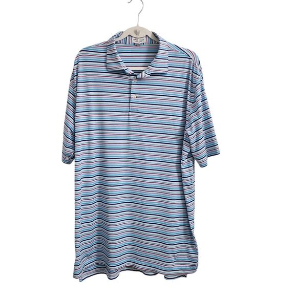 Peter Millar Golf Performance Jersey Polo Shirt XL Blue Striped Summer Comfort‎ - Picture 1 of 8